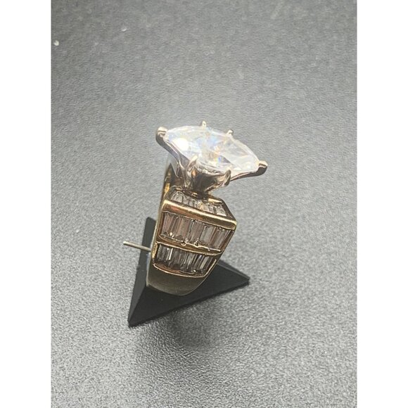 Gold Over Sterling Ring Cz Sterling Silver 925 Multi Row Marquise Raised Design - Picture 4 of 8